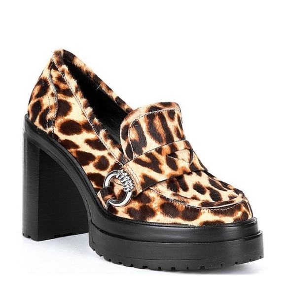 NWOB Gianni Bini Maxxwelle Leopard Print Faux Calf Hair Platform Loafers - Picture 1 of 12